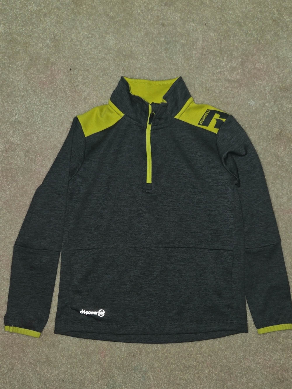 Russell Boys Size XS Gray and Neon Yellow Quarter-Zip Pullover